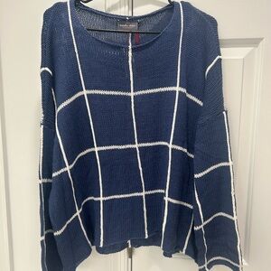 Wooden Ships Navy & White Windowpane Crewneck Sweater